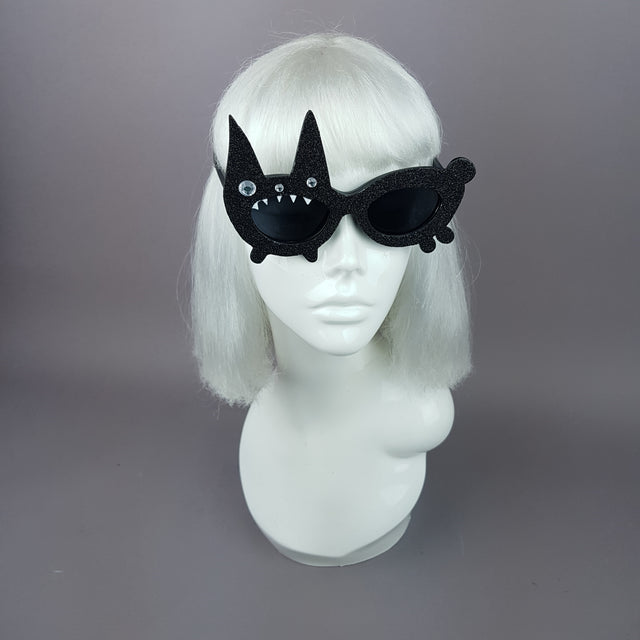 "Buffy" Black Glitter Bunny Rabbit Sunglasses