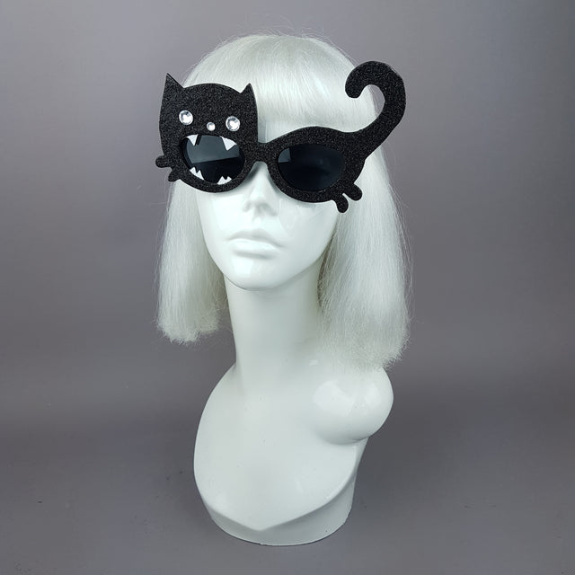 "Prunella Pip" Black Glitter Kitty Cat Sunglasses
