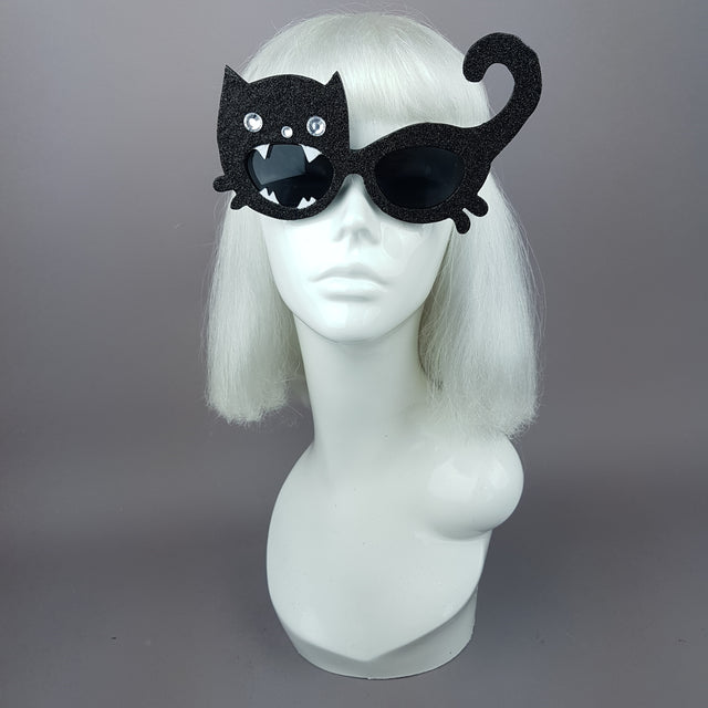 "Prunella Pip" Black Glitter Kitty Cat Sunglasses
