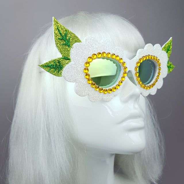 "Luana" Glitter Gem Daisy Flower Sunglasses