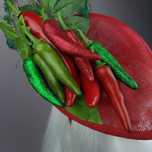 "Agni" Chili Peppers & Peacock Feather Fascinator Hat