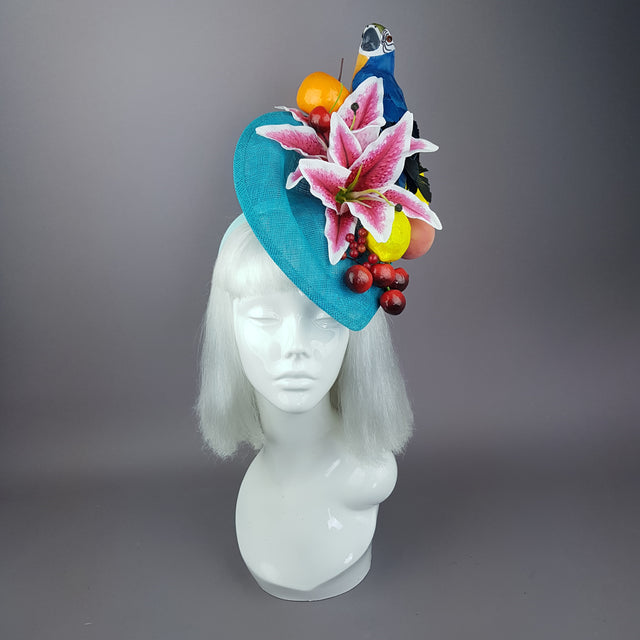 "Leilani" Colourful Parrot & Fruit Tropical Fascinator Hat