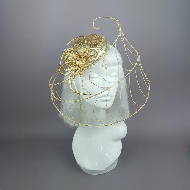 "Arachne" Gold Spider & Web Fascinator Hat