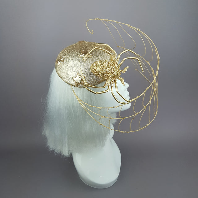"Arachne" Gold Spider & Web Fascinator Hat
