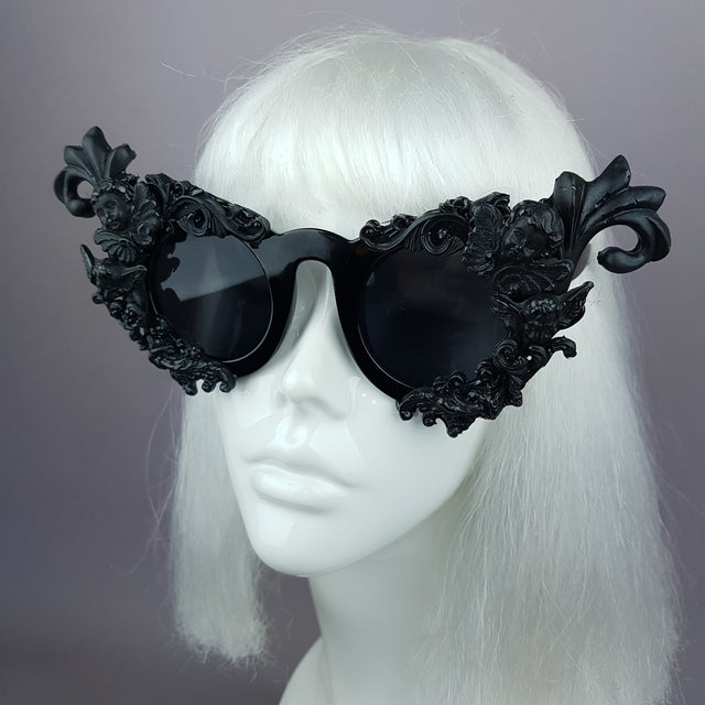 "Erela" Black Filigree Cherub Ornate Sunglasses