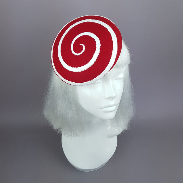 "Vertigo" White and Red Glitter Swirl Fascinator Hat