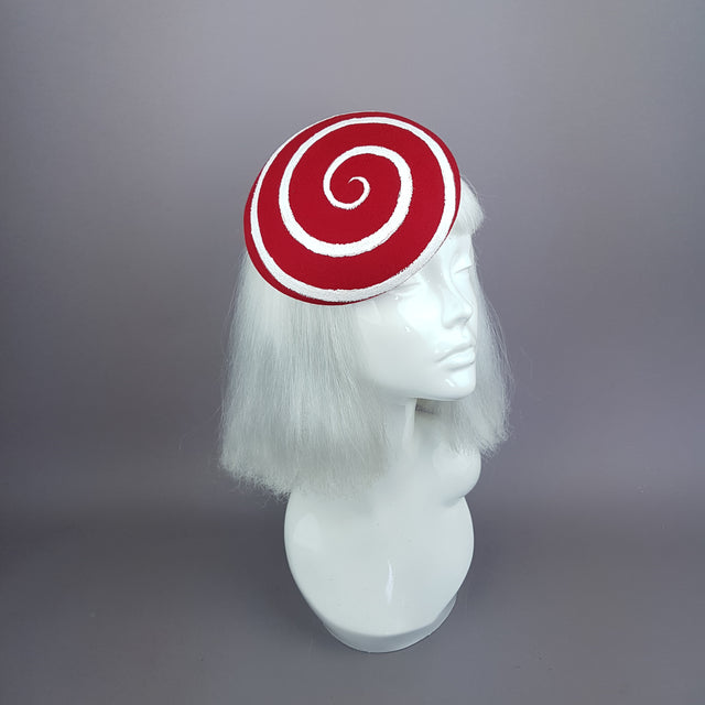 "Vertigo" White and Red Glitter Swirl Fascinator Hat