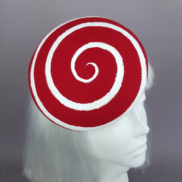 "Vertigo" White and Red Glitter Swirl Fascinator Hat