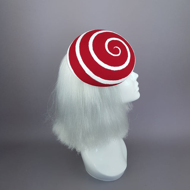"Vertigo" White and Red Glitter Swirl Fascinator Hat