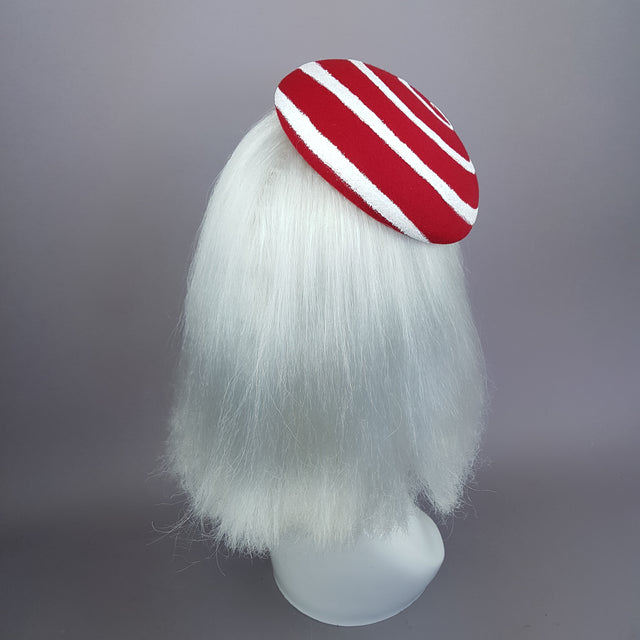 "Vertigo" White and Red Glitter Swirl Fascinator Hat