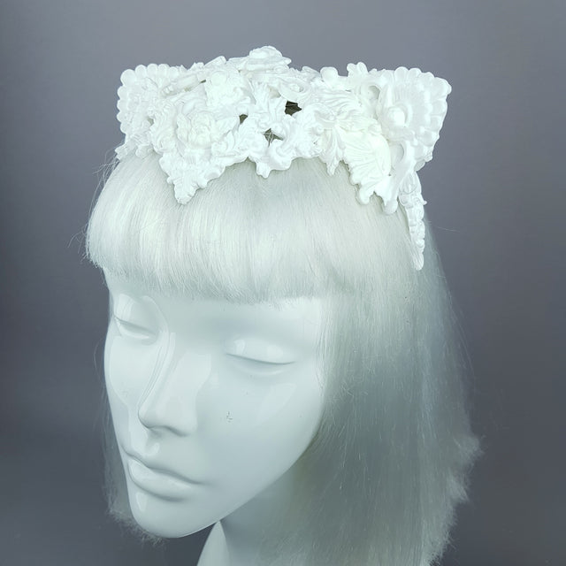 "Faline" White Filigree Cat Ear Headpiece