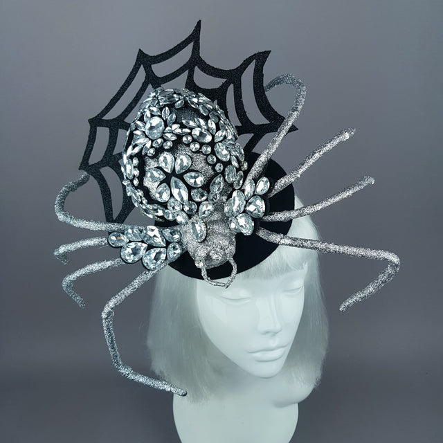 "Lullaby" Silver Jewel Huge Spider Fascinator Hat