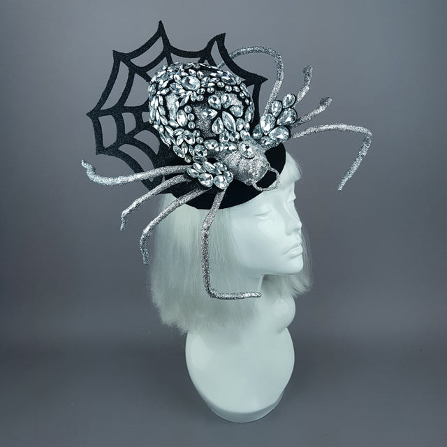 "Lullaby" Silver Jewel Huge Spider Fascinator Hat