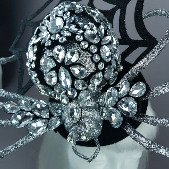 "Lullaby" Silver Jewel Huge Spider Fascinator Hat