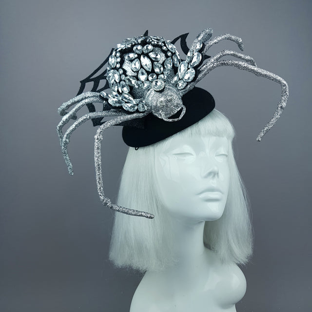 "Lullaby" Silver Jewel Huge Spider Fascinator Hat