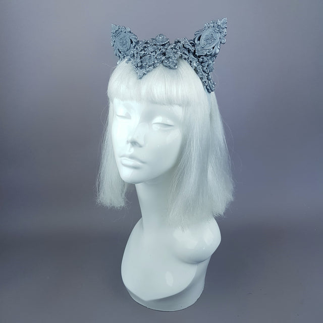 "Leandra" Grey Filigree Cat Ear Headpiece