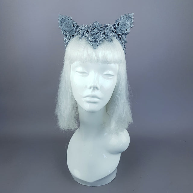 "Leandra" Grey Filigree Cat Ear Headpiece