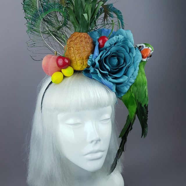 "Elysium" Parrot, Tropical Fruit & Feather Headpiece