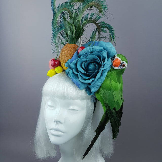 "Elysium" Parrot, Tropical Fruit & Feather Headpiece