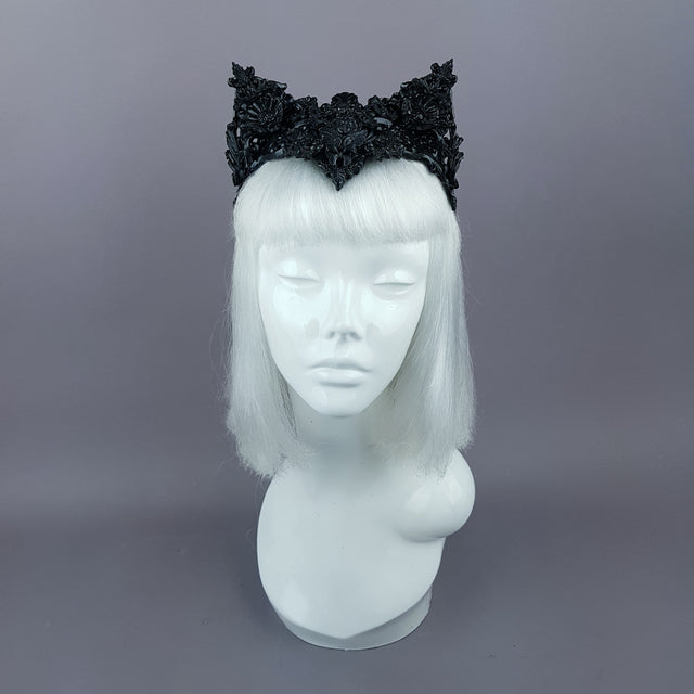 "Kuro" Black Filigree Cat Ear Headpiece