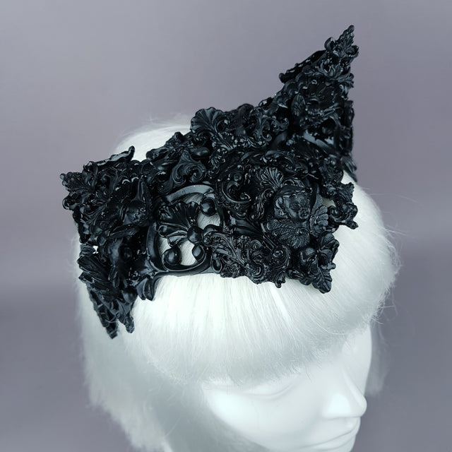 "Kuro" Black Filigree Cat Ear Headpiece
