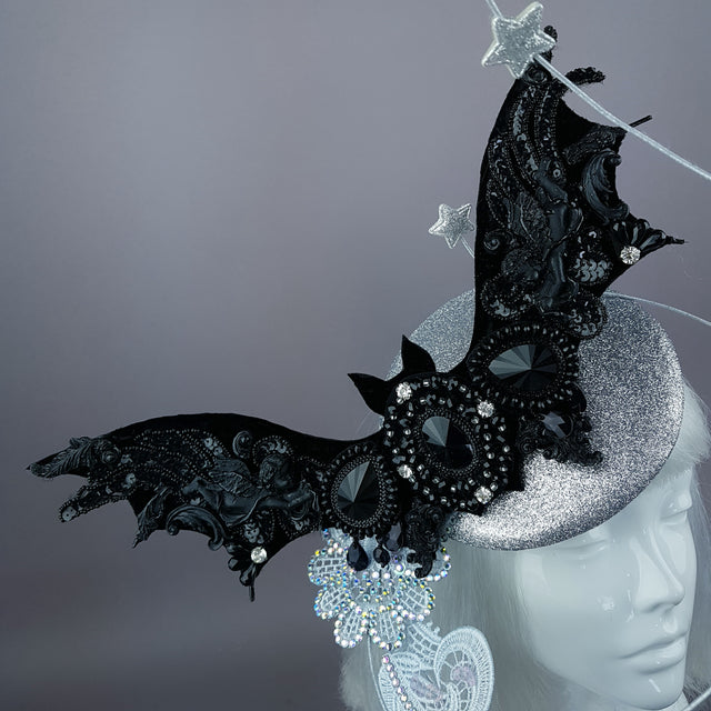 "Badriyah" Bejewelled Bat, Moon, Lace Clouds, Stars Fascinator Hat