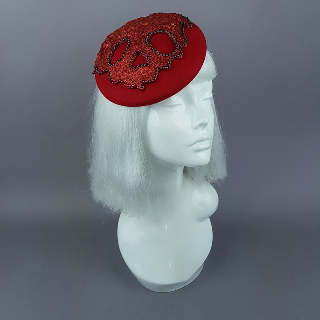 "Keres" Red Glitter Dripping Skull Fascinator Hat
