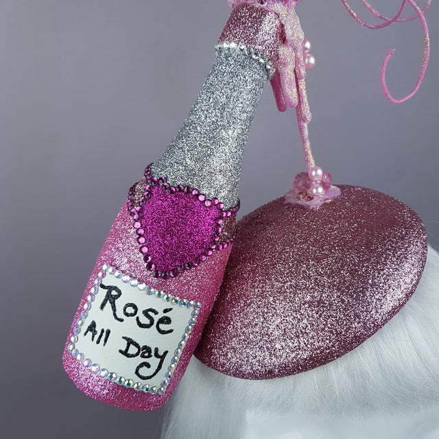 "Rosé All Day" Pink Champagne Bottle Glitter Hat