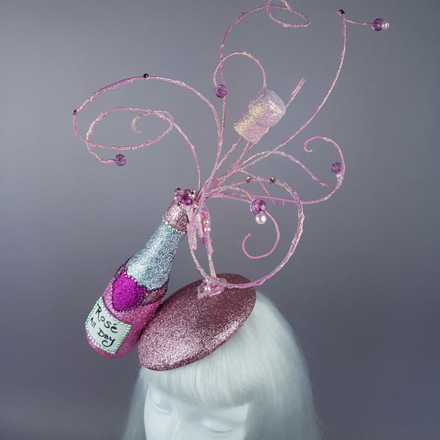 "Rosé All Day" Pink Champagne Bottle Glitter Hat