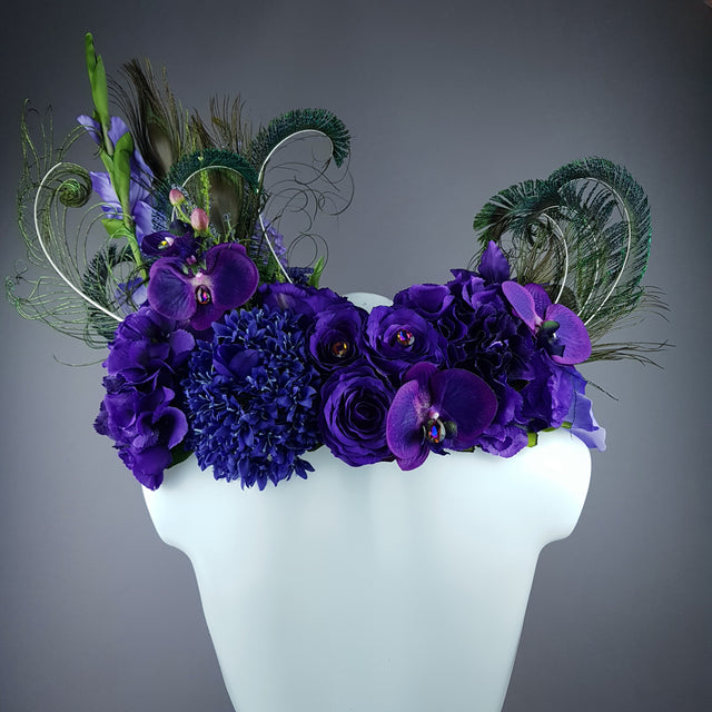"Lorelai" Purple Flower & Peacock Feather Shoulder/Neckpiece