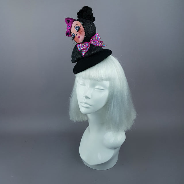 "Izzy" Doll Face Black Kitty Hat