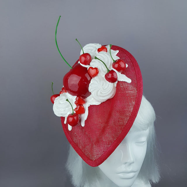 "Delicious" Red Giant Cherry & Cream Fascinator Hat