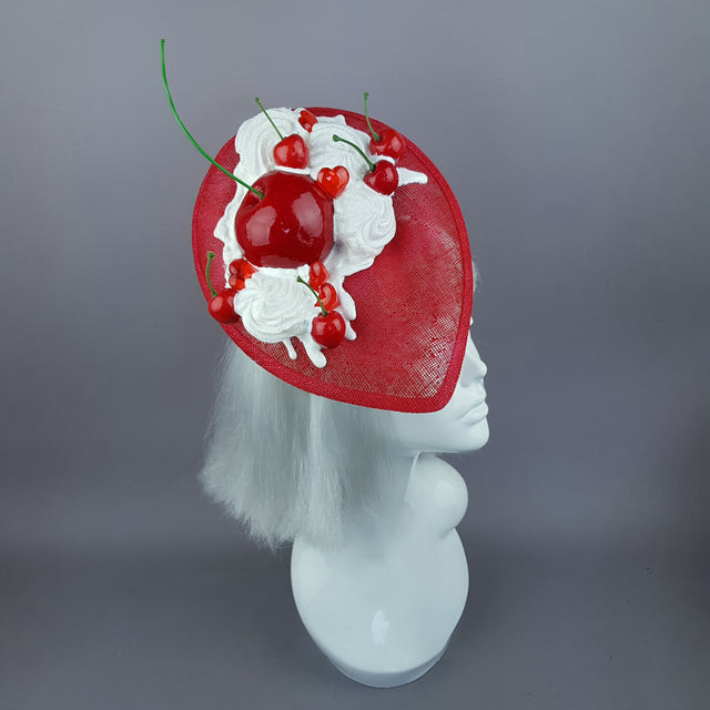 "Delicious" Red Giant Cherry & Cream Fascinator Hat