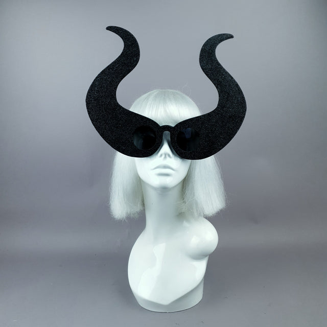 "Deity" Black Glitter Devil Horn Sunglasses