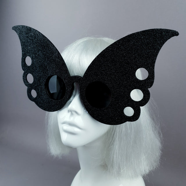 "Gaia" Oversized Black Glitter Butterfly Sunglasses