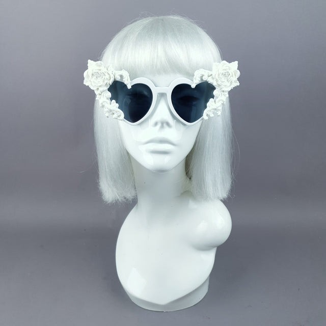 "Lisha" White Rose & Filigree Heart Shaped Sunglasses