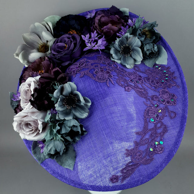 "Lilla" Purple Flowers & Lace Hat