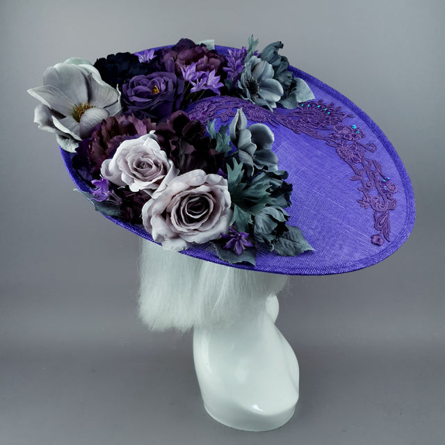 "Lilla" Purple Flowers & Lace Hat