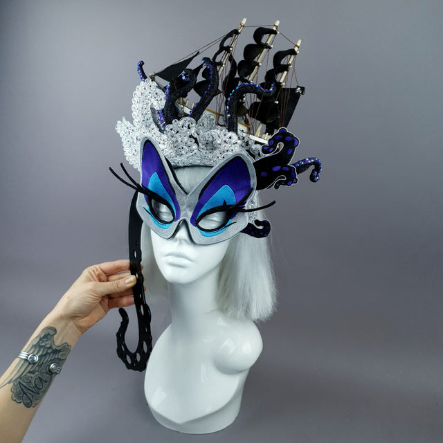 "Sea Witch" Embroidered Hand Held Mask