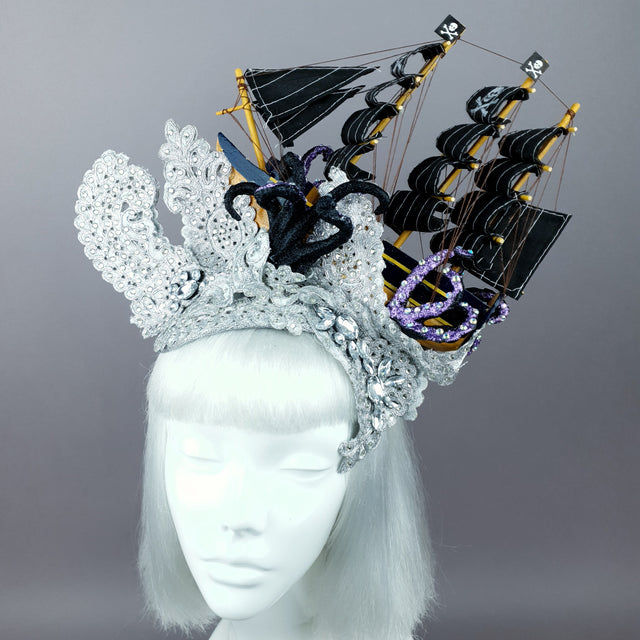 "Vindicta" Silver Ship, Lace & Tentacle Headdress