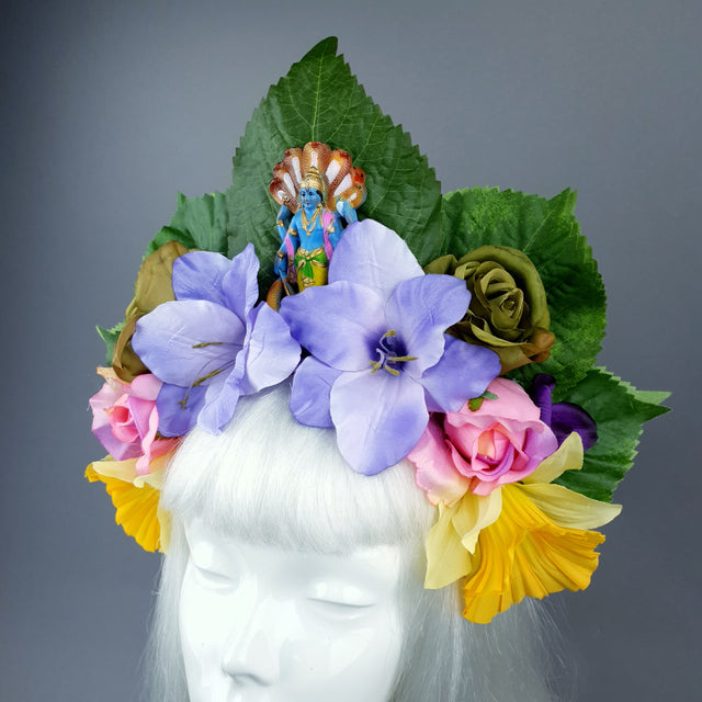 Colourful Flower Headdress with Krishna