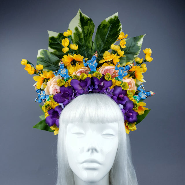XL Colourful Flower Headdress with 5 Krishnas