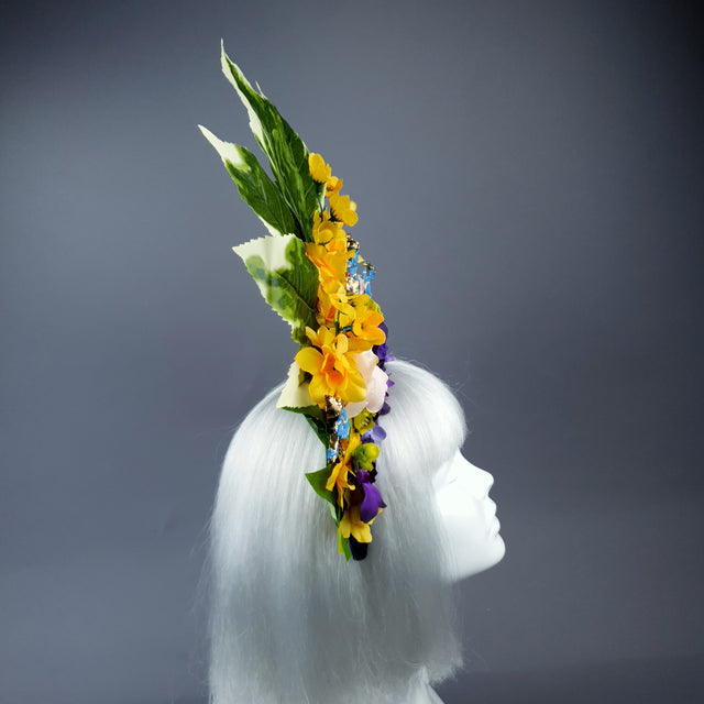 XL Colourful Flower Headdress with 5 Krishnas