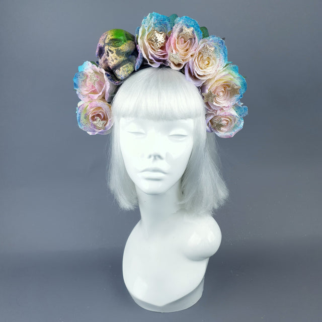 Rainbow Skull Rose Flower Headdress 48