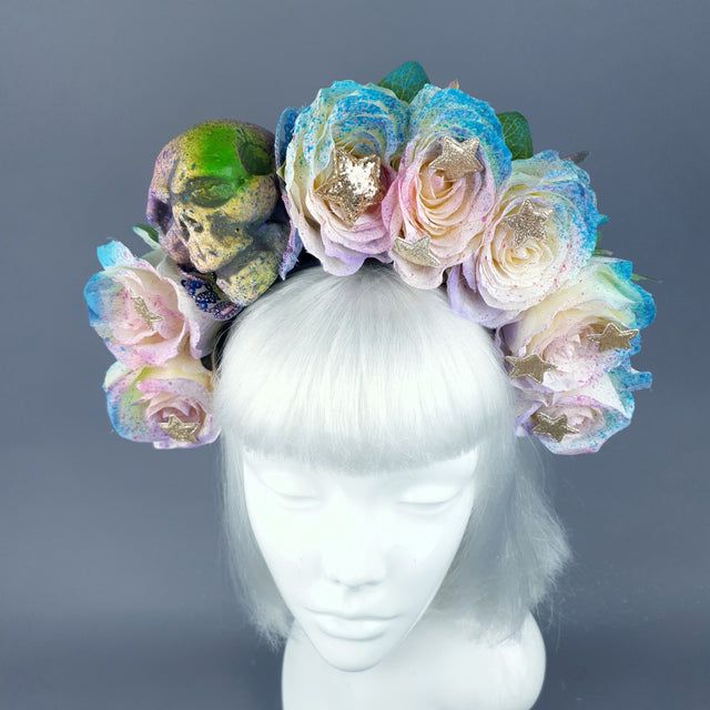 Rainbow Skull Rose Flower Headdress 48