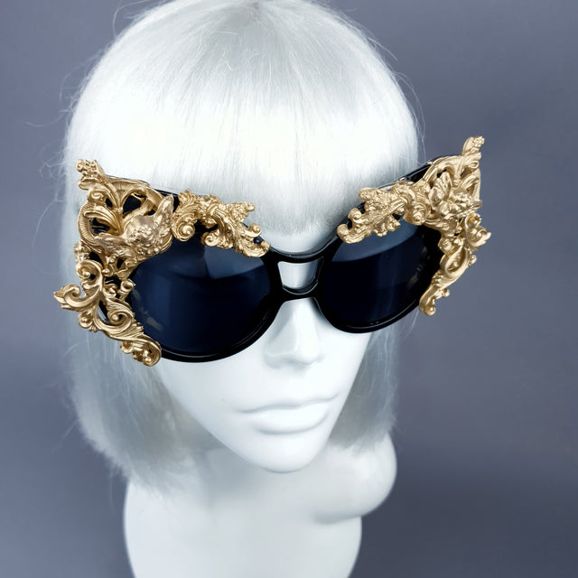 "Selima" Black & Gold Filigree Ornate Sunglasses