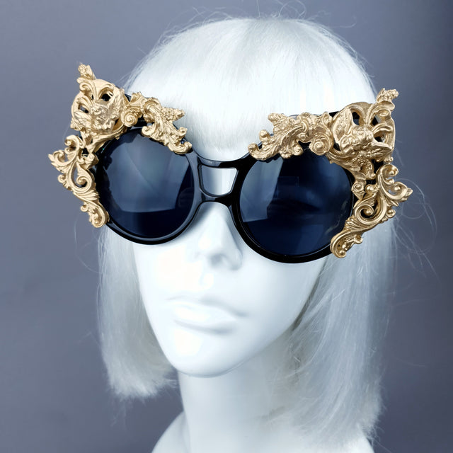 "Selima" Black & Gold Filigree Ornate Sunglasses