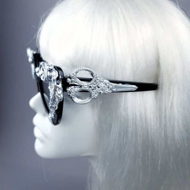 "Amara" Black & Silver Filigree Catseye Sunglasses