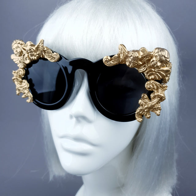 "Khalida" Black & Gold Filigree Ornate Sunglasses