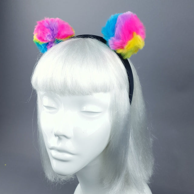Rainbow Faux Fur Pompom Headpiece